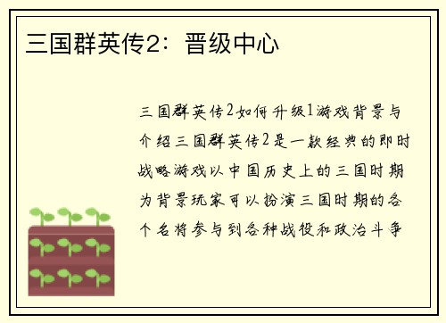 三国群英传2：晋级中心